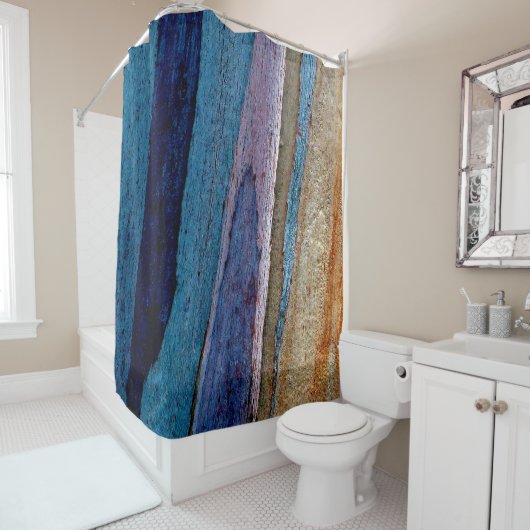 青と茶色の絵を描表面 シャワーカーテン (インサイチュ)