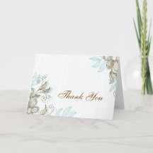 青と茶色の花柄の感謝カード