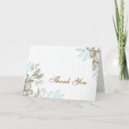 青と茶色の花柄の感謝カード サンキューカード