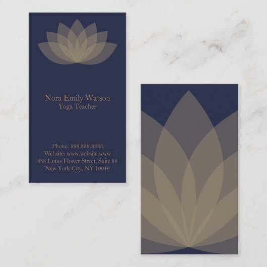 青と茶色の蓮の花の名刺 名刺 (正面/裏面)