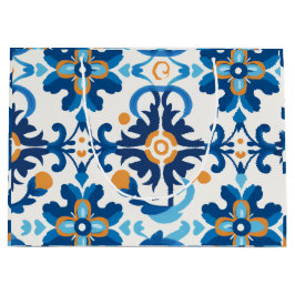 青と茶色の装飾抱き枕 ラージペーパーバッグ