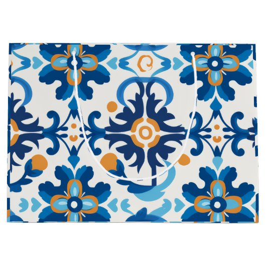 青と茶色の装飾抱き枕 ラージペーパーバッグ (正面)