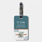 青と茶色の飛行機カラーブロックキッドのイニシャル ラゲッジタグ (裏面縦)