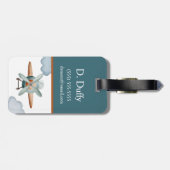 青と茶色の飛行機カラーブロックキッドのイニシャル ラゲッジタグ (裏面横)