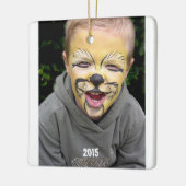 青と茶色のSting Rayドットストライプ写真オーナメント セラミックオーナメント (左)