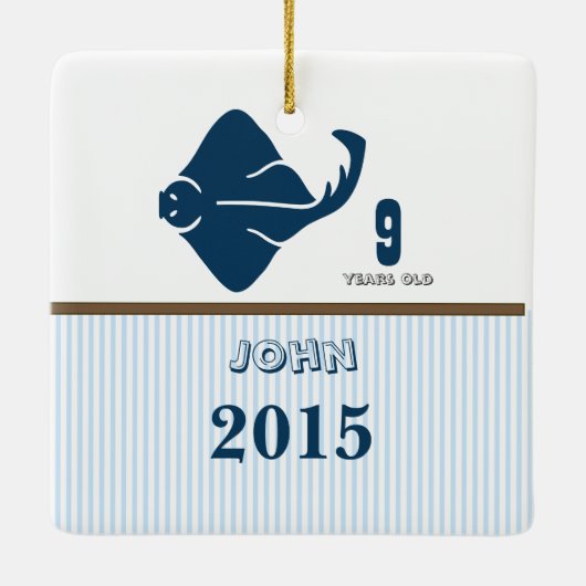 青と茶色のSting Rayドットストライプ写真オーナメント セラミックオーナメント (裏面)