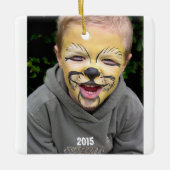 青と茶色のSting Rayドットストライプ写真オーナメント セラミックオーナメント (正面)