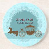 青と茶色結婚の馬と馬車 コースター (正面)
