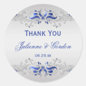 青と華美銀の渦巻き旋回ラウンド結婚式の引き出物 ラウンドシール (正面)