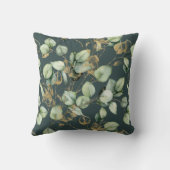 青と葉金ゴールドのユーカリの模様 クッション (裏面)