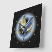 青と藁の鳥~金ゴールドミュージカルスクロール~ * ~ スクエア壁時計 (傾斜)