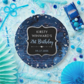 青と虹彩のグリッター文字の誕生日 ペーパープレート (パーティー)