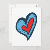 青と赤いハート ポストカード (正面/裏面)