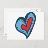 青と赤いハート ポストカード (正面/裏面)