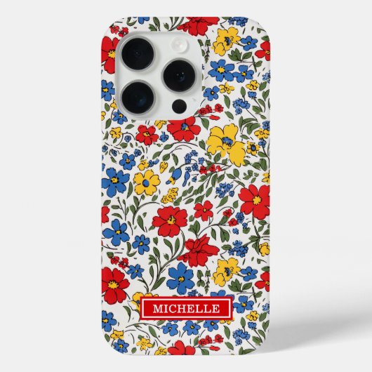 青と赤と黄色のいたずらな花のモノグラム Case-Mate iPhoneケース (裏面)