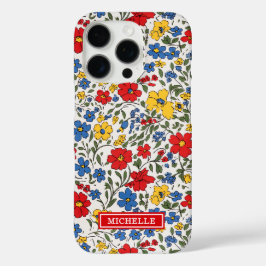 青と赤と黄色のいたずらな花のモノグラム iPhone 16 PROケース