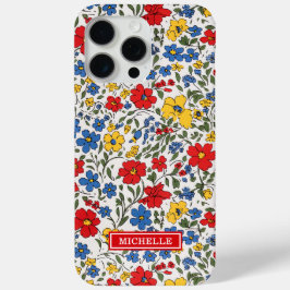 青と赤と黄色のいたずらな花のモノグラム iPhone 15 PRO MAXケース