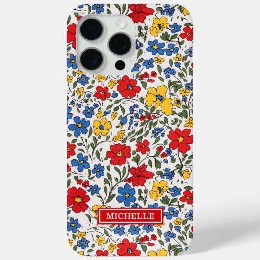 青と赤と黄色のいたずらな花のモノグラム Case-Mate iPhoneケース (裏面)