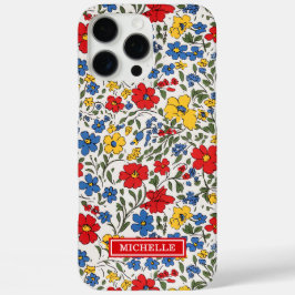 青と赤と黄色のいたずら描きの花のモノグラム iPhone 16 PRO MAXケース