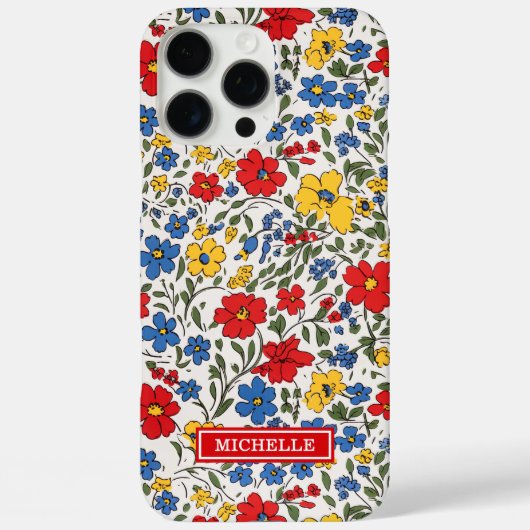 青と赤と黄色のいたずら描きの花のモノグラム Case-Mate iPhoneケース (裏面)