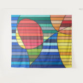 青と赤と黄色の抽象画 タペストリー (正面(横))