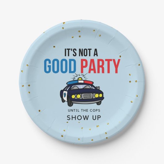 青と赤のおもしろい警官が表示紙プレート ペーパープレート (正面)