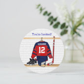 青と赤のアイスホッケーのジャージー誕生パーティー 招待状 (スタンド正面)