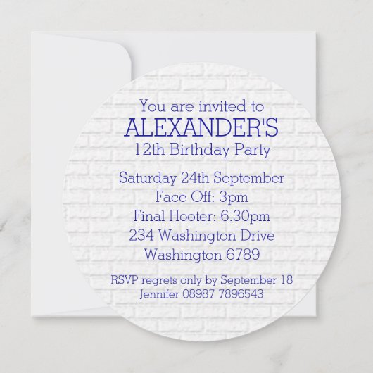 青と赤のアイスホッケーのジャージー誕生パーティー 招待状 (裏面)