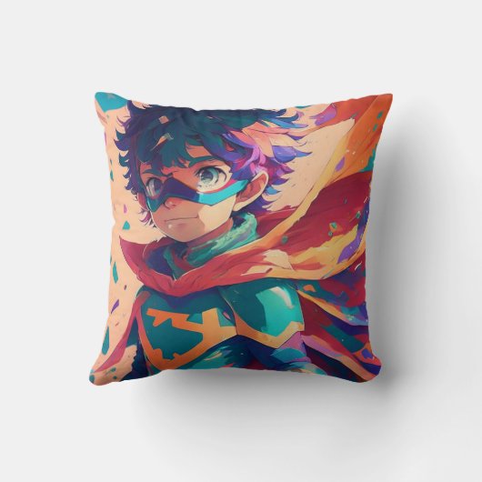 青と赤のアニメスーパーヒーロー少年 クッション (裏面)
