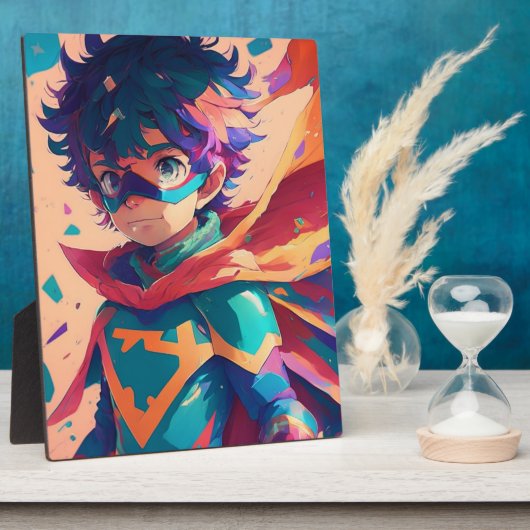 青と赤のアニメスーパーヒーロー少年 フォトプラーク (側面)