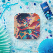 青と赤のアニメスーパーヒーロー少年 ペーパープレート (パーティー)