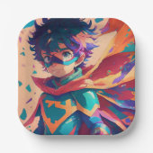 青と赤のアニメスーパーヒーロー少年 ペーパープレート (正面)