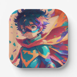 青と赤のアニメスーパーヒーロー少年 ペーパープレート
