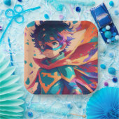 青と赤のアニメスーパーヒーロー少年 ペーパープレート (パーティー)