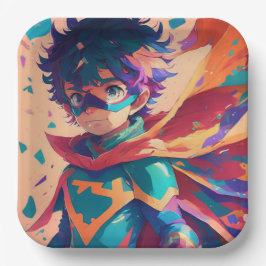 青と赤のアニメスーパーヒーロー少年 ペーパープレート