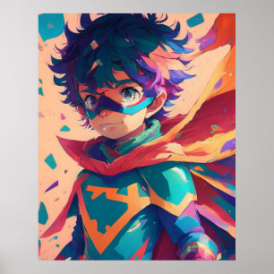 青と赤のアニメスーパーヒーロー少年 ポスター