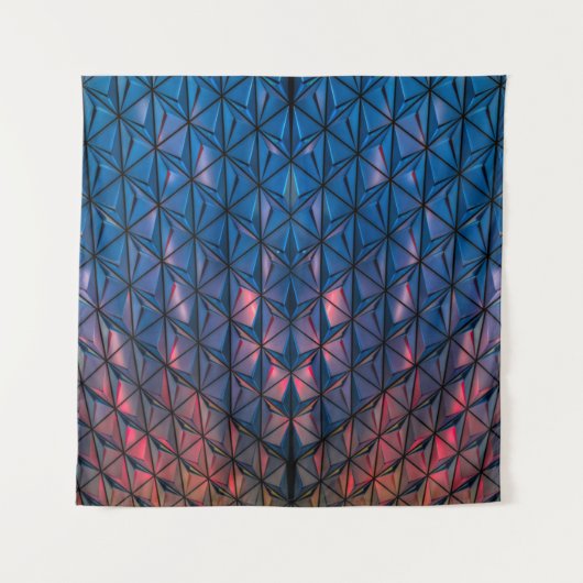 青と赤のキュービスト建物 タペストリー (正面)