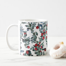 青と赤のクリスマスベリー柄 コーヒーマグカップ