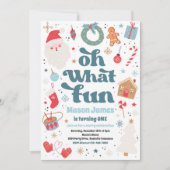 青と赤のクリスマス誕生日パーティー 招待状 (正面)