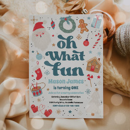 青と赤のクリスマス誕生日パーティー 招待状