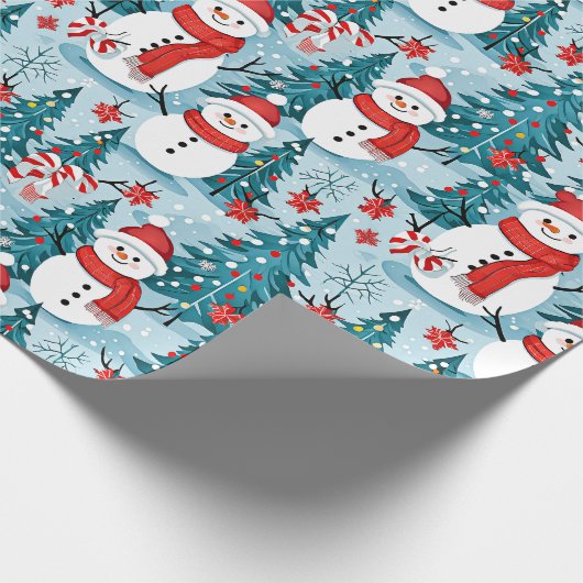 青と赤のクリスマス雪だるまフェスティバル ラッピングペーパー (角)