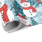 青と赤のクリスマス雪だるまフェスティバル ラッピングペーパー (ロールコーナー)