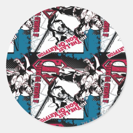 青と赤のコラージュ ラウンドシール (正面)