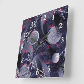 青と赤のジオメトリ抽象化。正方形壁クル スクエア壁時計 (傾斜)