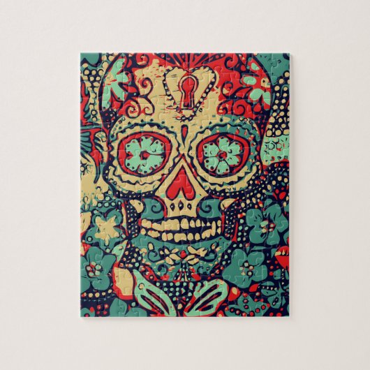 青と赤のスカル ジグソーパズル (縦)