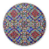 青と赤のステンドグラスの外観万華鏡のように千変万化するパターン セラミックノブ (正面)