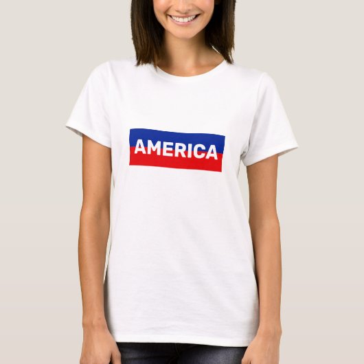 青と赤のストライプのアメリカTシャツ Tシャツ (正面)