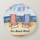 青と赤のストライプのビーチ椅子 ラウンドクッション (裏面)