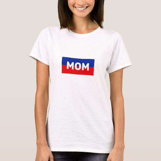 青と赤のストライプのママTシャツ Tシャツ (正面)