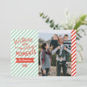 青と赤のストライプクリスマス/ホリデーフォトカード シーズンカード (スタンド正面)